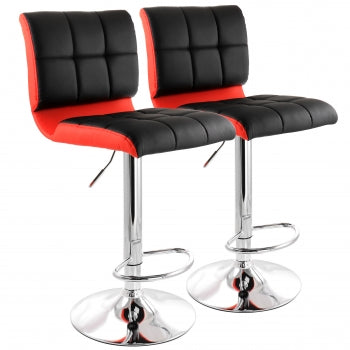 2 Piece Adjustable Faux Leather Two Toned Bar Stool in Black and Red