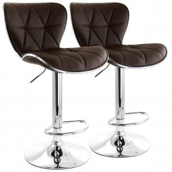 2 Piece Diamond Tufted Faux Leather Adjustable Bar Stool in Brown with Chrome Trim and Base