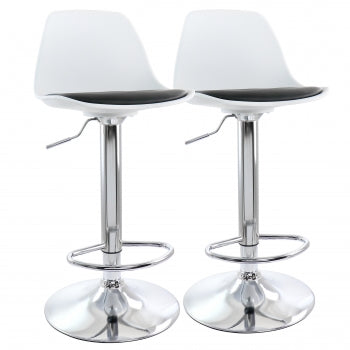 2 Piece Adjustable Bar Stool in Black and White with Chrome Base