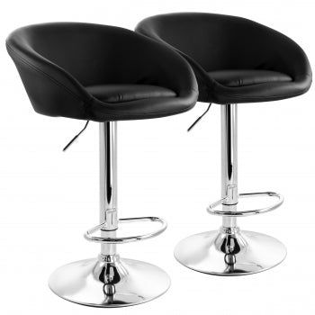 2 Piece Adjustable Faux Leather Bar Stool in Black with Chrome Base