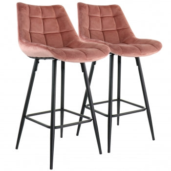 2 Piece Velvet Tufted Bar Chair in Pink with Metal Legs