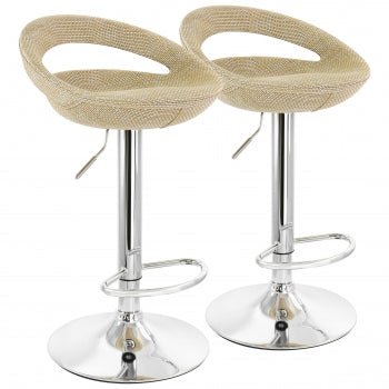 2 Piece Adjustable Rattan Barstool in Tan with Chrome Base