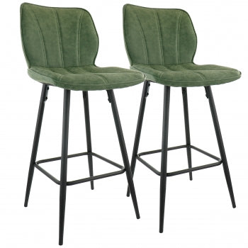 2 Piece Faux Leather Bar Chair in Green with Metal Legs