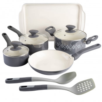 10 Piece Ceramic Nonstick Aluminum Cookware Set in Charcoal