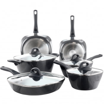 Diamond 10 Piece Ceramic Nonstick Aluminum Cookware Set in Black