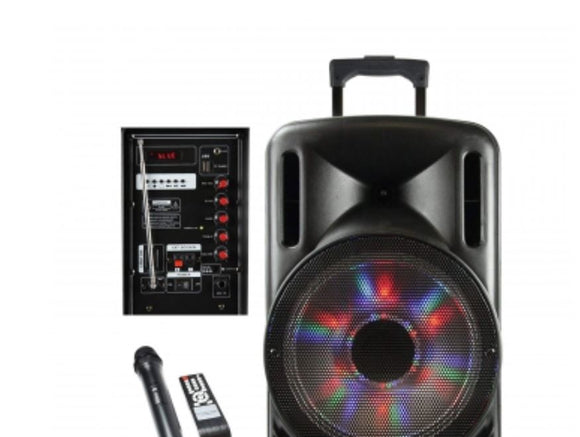Sound 12 Inch 2500 Watt Bluetooth Portable Party PA Speaker With Illuminating Lights and USB/MicroSD/AUX-in/FM Radio/DV12V Inputs