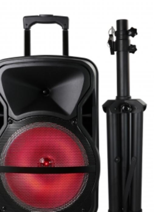 Combination 12 Inch Bluetooth Portable Speaker and Tripod Stand with Reactive Lights, FM Radio and USB/TF Inputs