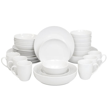 32 Piece Porcelain Dinnerware Set with 2 Large Serving Bowls in White