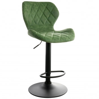 Vintage Faux Leather Adjustable Bar Stool in Green with Black Base
