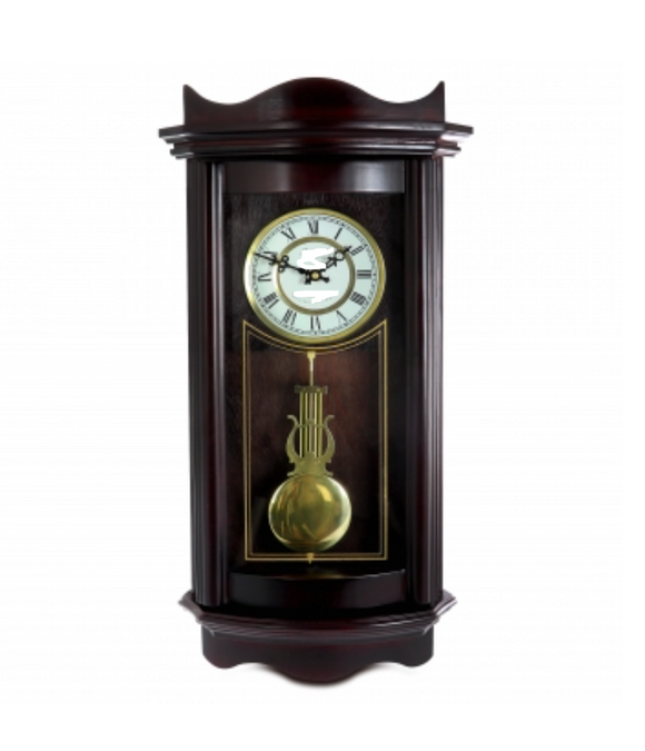 Clock Collection 25 Inch Chiming Pendulum Wall Clock in Weathered Chocolate Cherry Finish