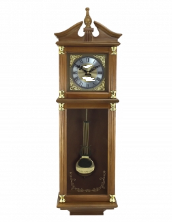 Clock Collection 34.5 Inch Chiming Pendulum Wall Clock in Antique Harvest Oak Finish