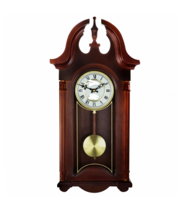 Clock Collection 26.5 Inch Chiming Pendulum Wall Clock in Colonial Mahogany Cherry Oak Finish