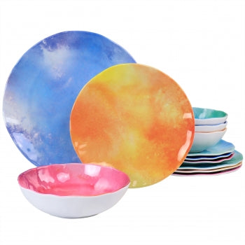 Twist 12 Piece Melamine Dinnerware Set in Assorted Colors