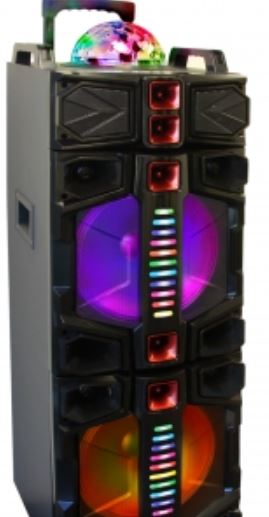 Sound Dual 12 Inch Subwoofer Portable Bluetooth Party Speaker with LED Lights, USB/ SD Input, Rechargeable Battery, Remote Control and Wireless Microphone