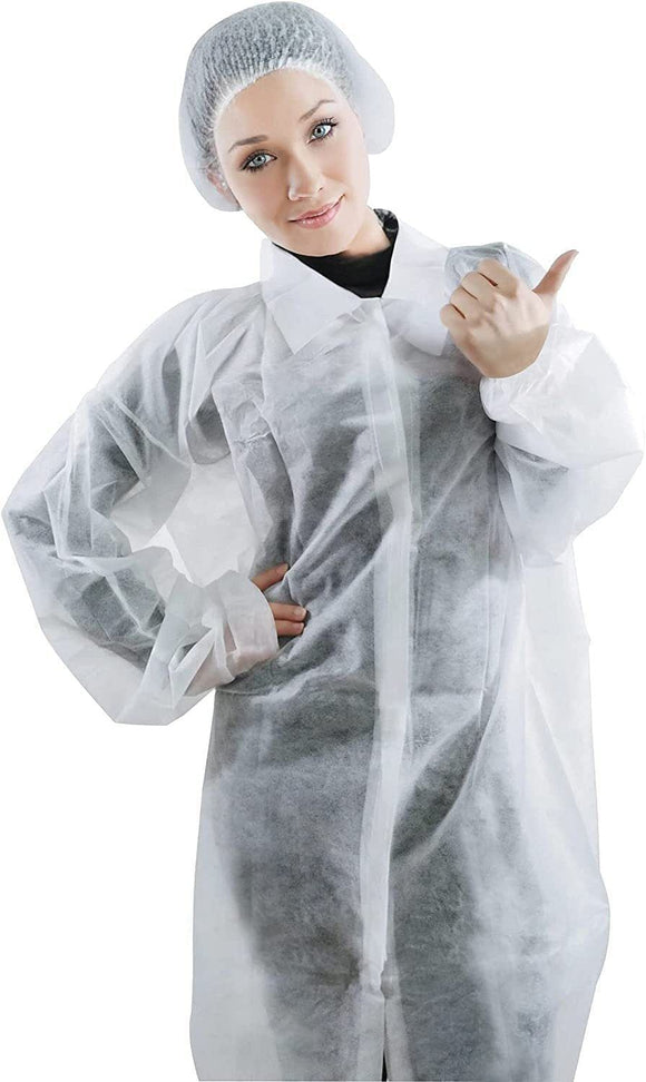 Disposable Lab Coats for Adults, 3X-Large Size. Pack of 50 Knee Length Lab Coat Disposable. 40 gsm PP PPE Coat with Hook and Loop, Elastic Wrists. Disposable Coats Medical. Painting Lab Coat