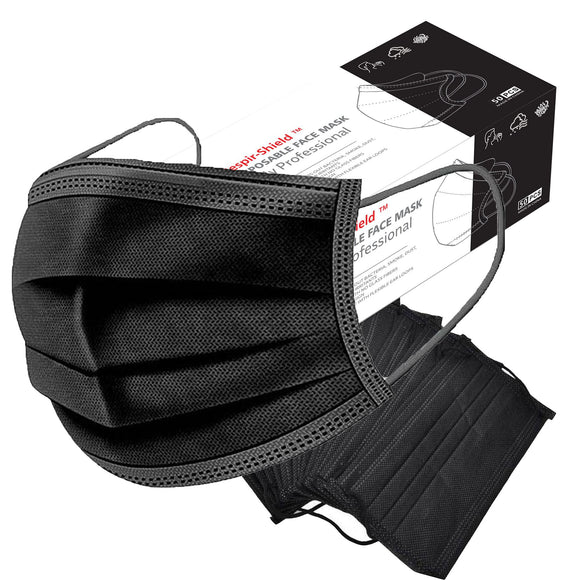 Respir-Shield(TM) 100PCS - 3 PLY Black Non-Medical Disposable Face Masks;  Comfortable Elastic Ear loops Face Masks;  Breathable for Daily Protection Air Pollution;  Dust-proof