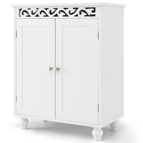 Bathroom Floor Cabinet with 2 Storage Shelves in White Wood Finish