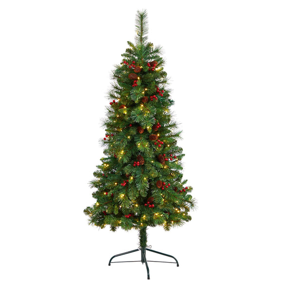 10’ Slim Flocked Montreal Fir Artificial Tree with 800 Warm White LED Lights and 2420 Bendable Branches