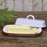 Red Rim Enamel Butter Dish