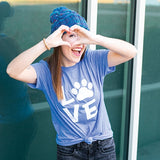 Paw Print Love T-Shirt, Heather Blue, Small