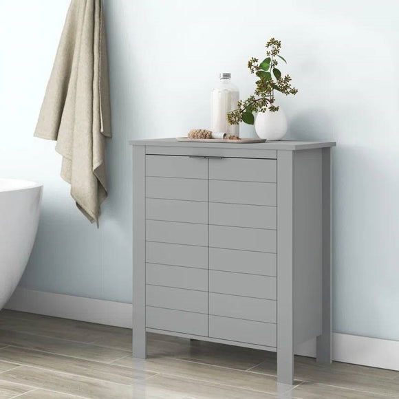 Bathroom Linen Cabinet with Storage Shelf in Grey Wood Finish