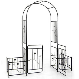 87 Inches Garden Arbor with Lockable Gate Side Planters-Black