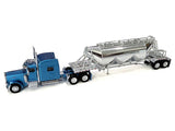 Peterbilt 389 Truck Tractor with Sleeper Cab Blue Metallic and Pneumatic Tank Trailer Chrome Combo Set 1/87 (HO) Plastic Model