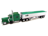 Peterbilt 389 Truck Tractor with Sleeper Cab "Cargill" Green and Covered Grain Trailer White with Green Tarp Combo Set 1/87 (HO) Plastic Model