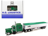 Peterbilt 389 Truck Tractor with Sleeper Cab "Cargill" Green and Covered Grain Trailer White with Green Tarp Combo Set 1/87 (HO) Plastic Model