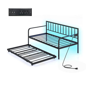 Twin Daybed with Charging Station and LED Lights-Black
