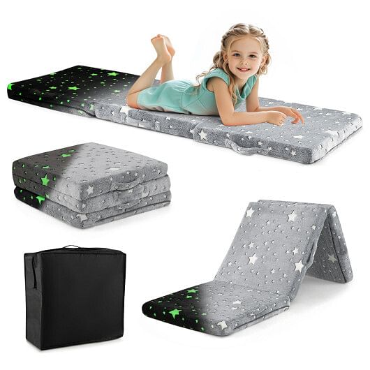 Foldable Floor Mattress for Kids with Washable Flannel Cover-Dark Gray