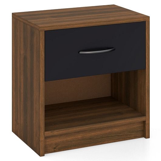 Bedside Table Nightstand with Drawer and Open Storage Shelf-Brown
