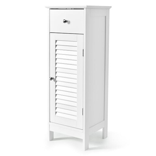 Woodern Bathroom Floor Storage Cabinet with Drawer and Shutter Door-White