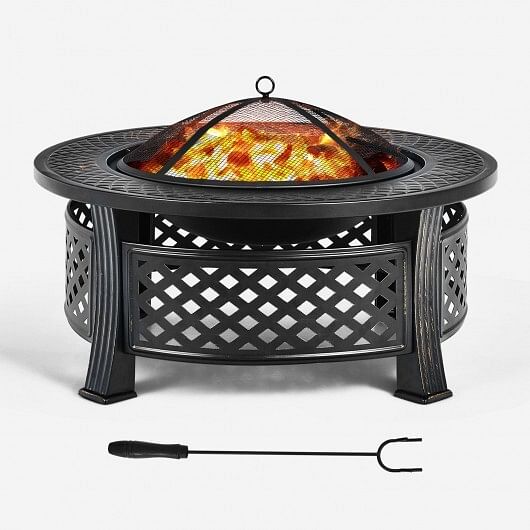 Outdoor Fire Pit with BBQ Grill and High-temp Resistance Finish