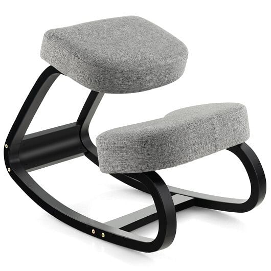 Wooden Ergonomic Backless Rocking Kneeling Chair with Padded Cushion-Gray