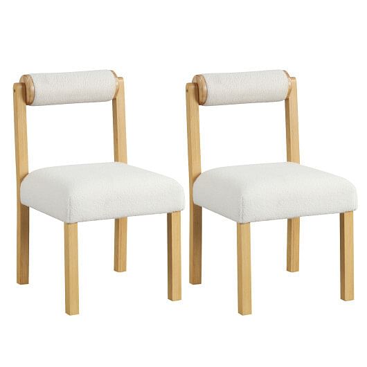Wooden Dining Chair with Rubber Wood Frame and Cylinder Back Set of 2-White