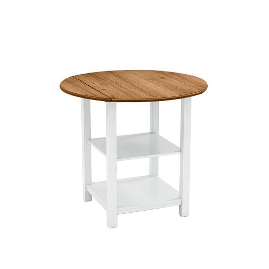 Folding Round Dining Table Drop Leaf Table with 2 Shelves for Small Spaces-White