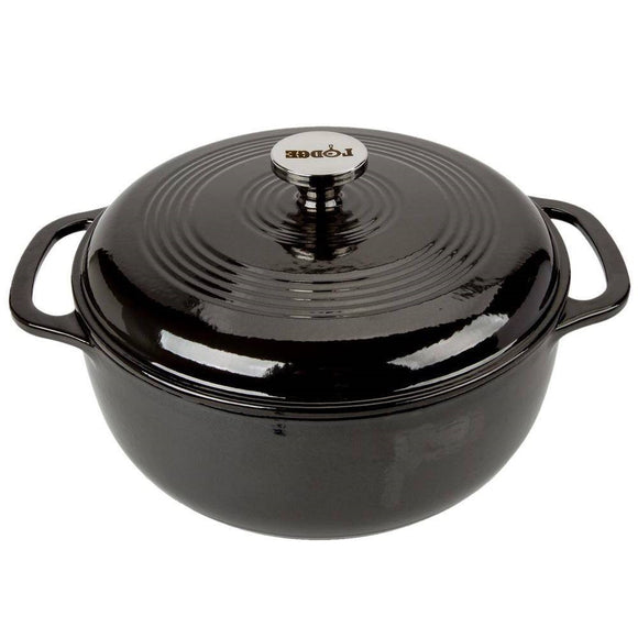Round 6-Quart Black Enamel Cast Iron Dutch Oven with Lid