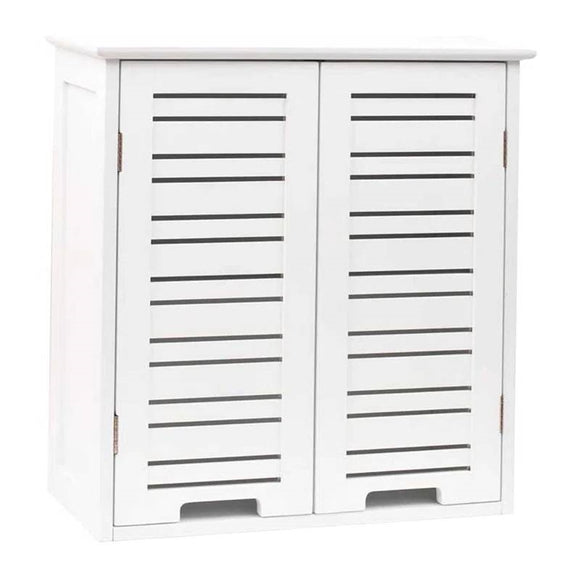 Wall-Mount Bathroom Storage Cabinet with Louver Doors in White Wood Finish