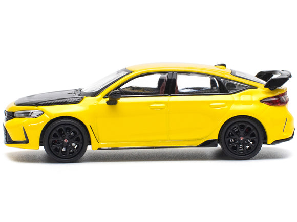 Honda Civic Type R FL5 Yellow with Carbon Hood 1/64 Diecast Model Car by Pop Race