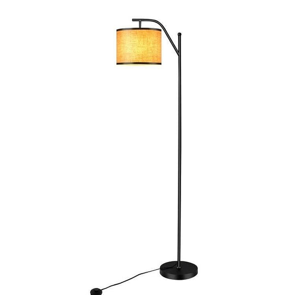 Modern Floor Lamp with Beige Fabric Drum Lampshade and on/off Foot-Switch