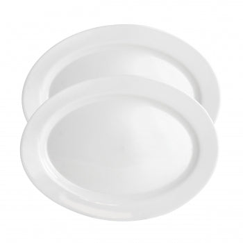 White Shadow 2 Piece 14 Inch Oval Tempered Opal Glass Serving Platter Set in White