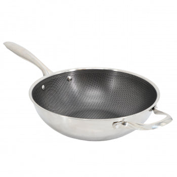 11 Inch Nonstick Triply Stainless Steel Wok with Honeycomb Design in Silver