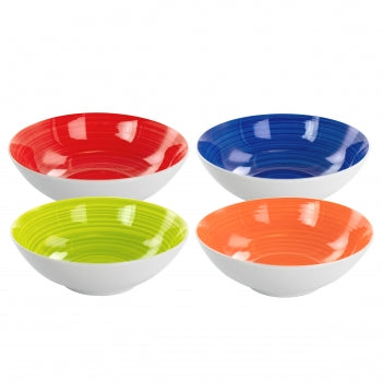 4 Piece 7.25 Inch Round Ceramic Bowl Set in Assorted Colors