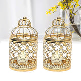 PACK OF 2 - Hanging Birdcage Lantern Metal Tealight Candle Holder Vintage Décor of Wedding Party (Gold)