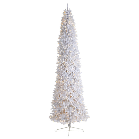 12’ Slim White Artificial Tree with 1100 Warm White LED Lights and 3235 Bendable Branches
