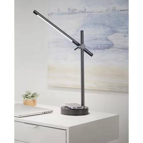 Modern LED Desk Light Table Lamp with Wireless Cell Charging Pad in Black