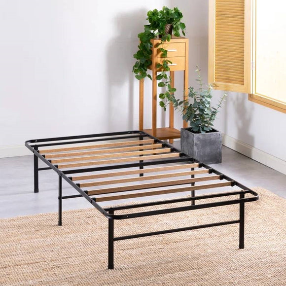 Twin XL size Metal Bed Frame with Bamboo Wood Slats