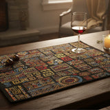 DaDa Bedding Set of 4-Pieces Ethnic Ornaments Geometric Black Tapestry Dining Placemats 13” x 19” (18118)-1