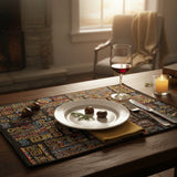 DaDa Bedding Set of 4-Pieces Ethnic Ornaments Geometric Black Tapestry Dining Placemats 13” x 19” (18118)-2